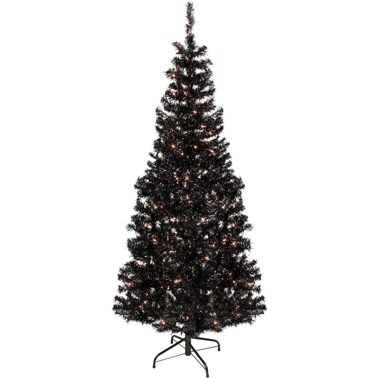 6ft. Pre-Lit Black Tinsel Artificial Christmas Tree, Clear Lights